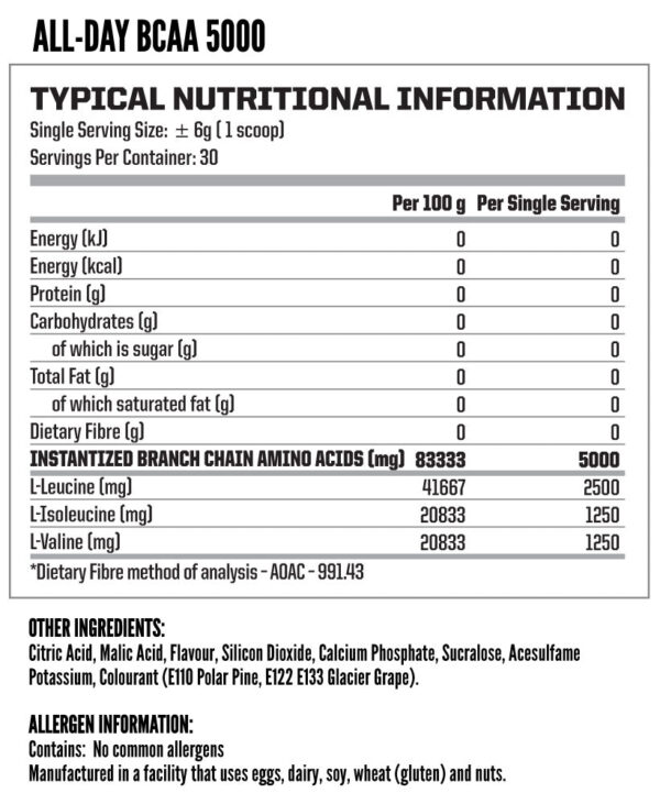 All-Day BCAA 5000 (30 SINGLE SERVINGS) (Flavour - Glacier Grape) - Image 2