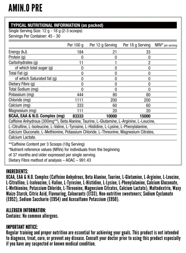 Amino PRE 540g Tub (45 SINGLE SERVINGS) - Image 2
