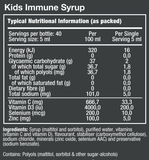 VITATECH® KIDS IMMUNE SYRUP (40 SINGLE SERVINGS) - Image 2